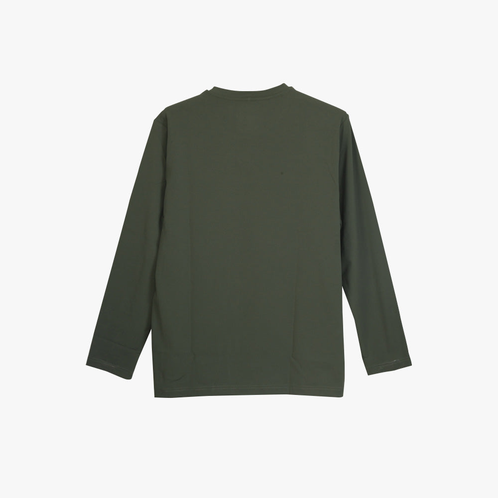 Peak Round Neck Long Sleeves T Shirt Olive Green - 2