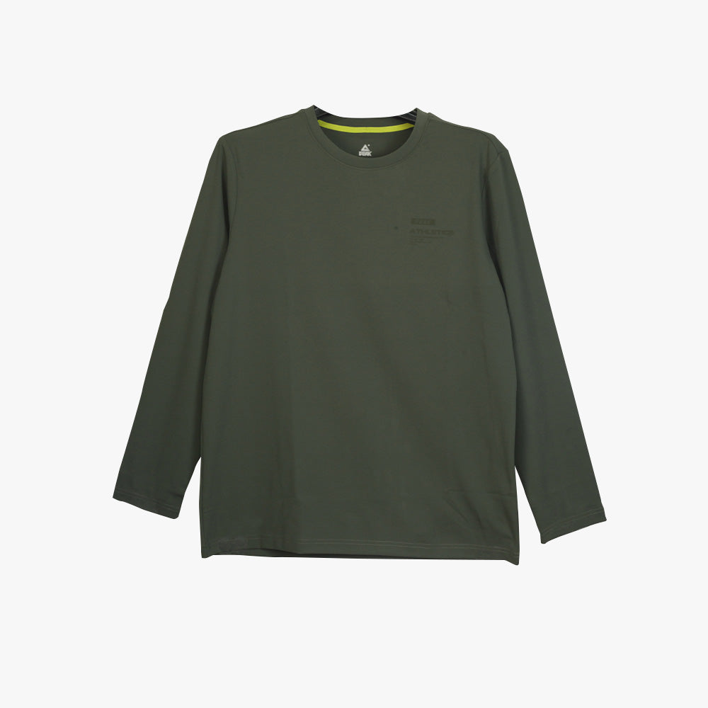 Peak Round Neck Long Sleeves T Shirt Olive Green