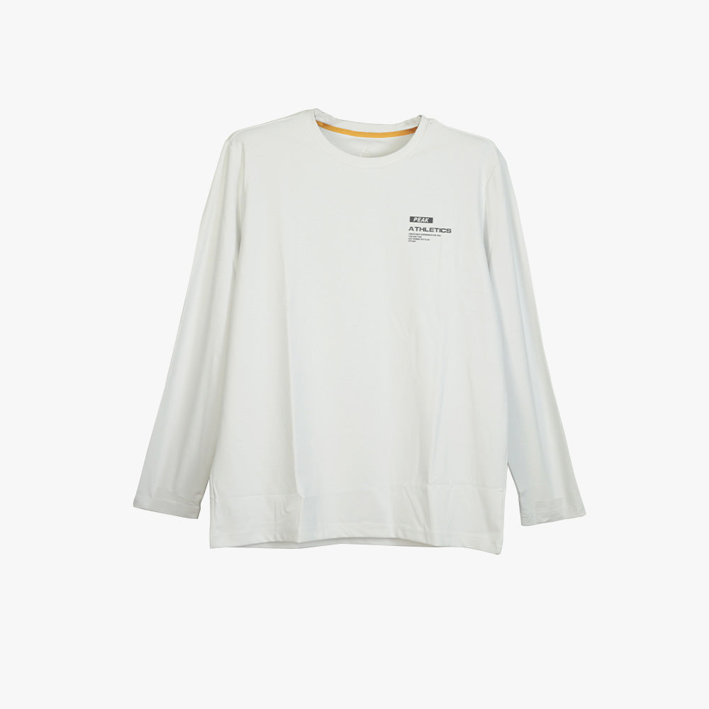 Peak Round Neck Long Sleeves T Shirt White